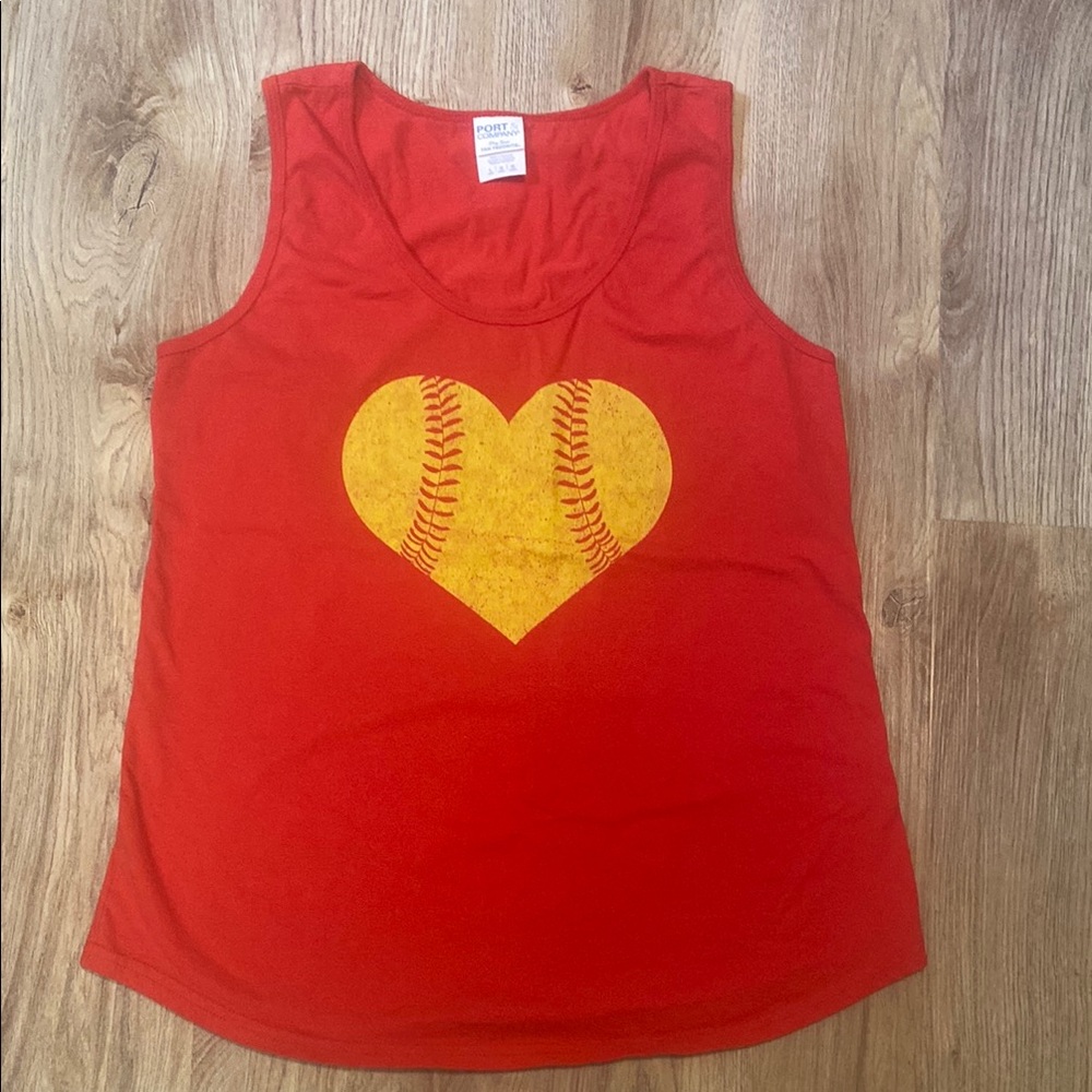 Red Tank Top with Yellow Softball Heart